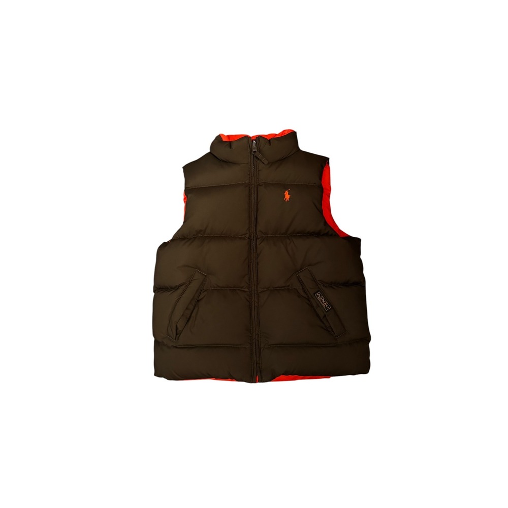 Polo Ralph Lauren Boys Bleeker Reversible Puffer Down Vest Orange Green‎ Size 5